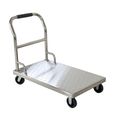 China Movable Hot Selling Motor Stainless Steel Trolley Hand Cart Heavy Duty Flatbed Trolley Easy Loading for sale