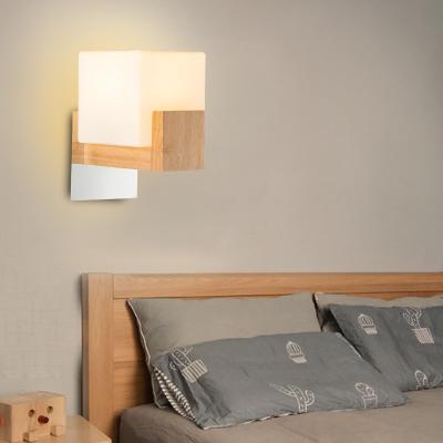 China Modern Minimalist Led Wall Lamp Bedroom Bedside Lamp Study Living Room Balcony Balcony Stair Light Wooden Creative E27 Light Source for sale