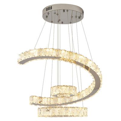 China Modern Stainless Steel Led Adjustable Luxury Modern K9 Crystal Chandeliers Living Room Hanging Lamp Hotel Pendant Lights for sale