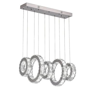 China Modern Stainless Steel LED K9 Chandelier Remote Control Crystal Lamp 5 Rings Light Hanging Chandelier Led Lamp for sale