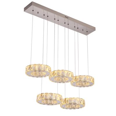 China Modern High Quality Luxury Dining Table K9 Crystal Chandelier Pendant Lamp Lighting 5 Rings for sale