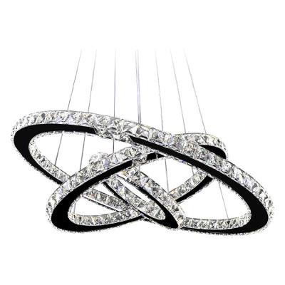 China Modern LED Crystal Chandeliers Modern 3 Rings Adjustable LED Ceiling Light Fixture Stainless Steel Pendant Light For Living Room for sale