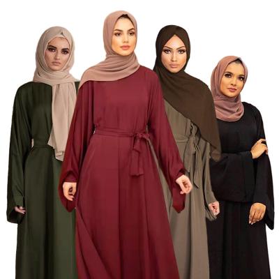 China Autumn Winter Women Solid Color Long Sleeve Anti-Static Skirt Ruched Casual Muslim Clothing Women One Piece Set Dress for sale