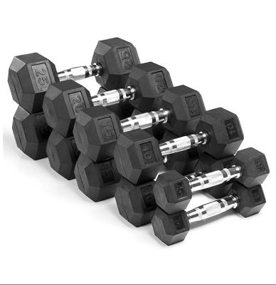 China Universal Fitness Dumbbell Hex Gym Core Equipment Cross Rubber Coated Hex Dumbbell for sale