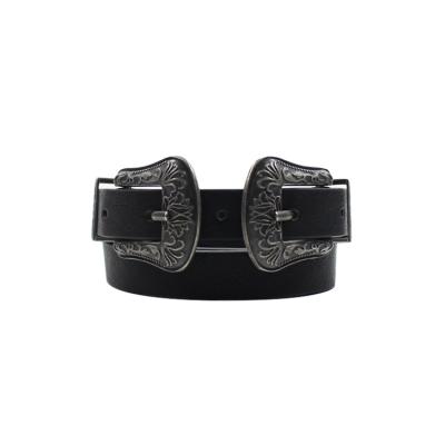 China 2021Fashion Western Custom Double Buckle Women Double PU Leather Belt for sale