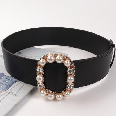 China 2021 fashion pearl belt custom pearl belt buckle bronze square pearl logo belt buckle belts for sale