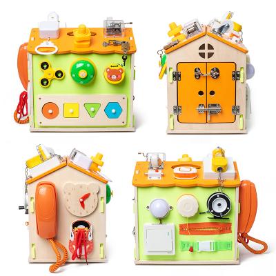 China Handmade Children's Montessori wooden toys baby's toy collection house busy board house educational toys for children's development for sale