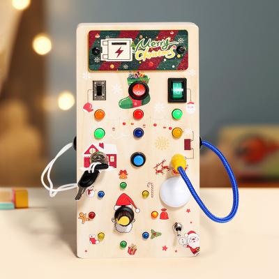 China Children Eductional Toy Christmas Gift Cross Border Children'S Early Education Wooden Switch Plug Power Led Lights Busy Board Toy Wholesale for sale