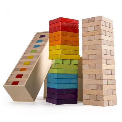 China Eco-friengly Wood Children Stacking Building Blocks Wooden Stacked High Toy For Kids Early Educational Toys Cognitive Tumbling Tower for sale