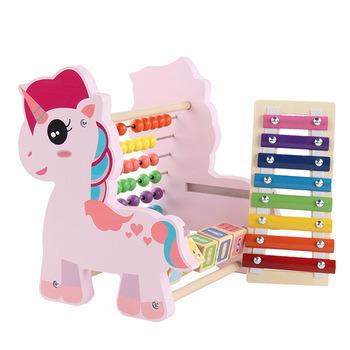 China Educational Baby Pink pony Educational Abacus Math Toys Unicorn Music Instruments Wooden Xylophone For Kids for sale