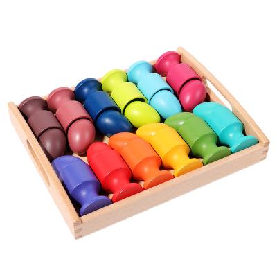 China Environmental Material Kids Wooden Toys Sensory Montessori Education Rainbow Matching Cup and Ball Baby Early Learning Toys for sale