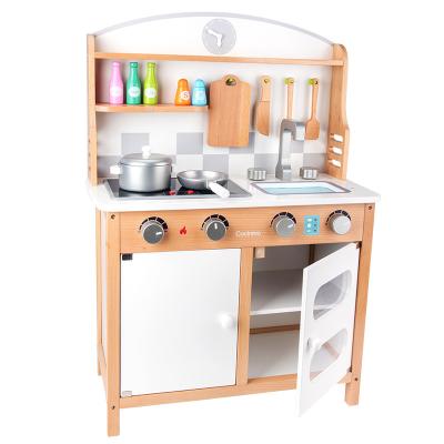 China Preschool Toy Kitchen Play Set White large cooking cabinet wooden children kitchen set toys play house game toys for sale