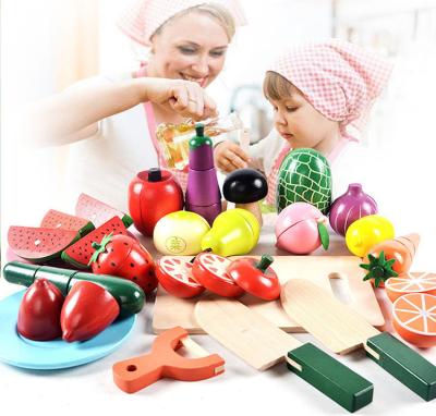 China Simulation Cutting Food Toys vegetables fruits toys Kitchen Kits Wooden Fruit and Vegetable Combination Cutting Cooking Set Toy toy kitchen wooden for sale