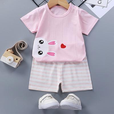 China Anti-Shrink Baby Pajamas Sets Summer Shorts Sleeve Knitted Cotton Tops Boys Girls Outfits 2 Piece Baby Clothing Sets for sale