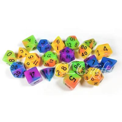 China Polyhedral Dice Set 7pcs Curated Dice Palette consisting of three sets of 7 piece dice. Bright double color in dark effect dice for RPG for sale