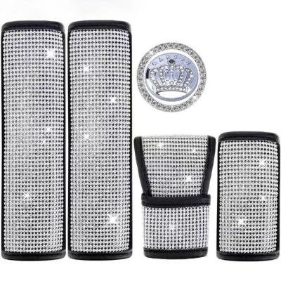 China Diamond Diamond-studded Ladies Car Rhinestone Seat Belt Shoulder Guard Gear Shift Cover Handbrake Cover Device for sale