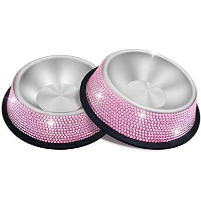 China Bling Rhinestone Food Water Viable Dishes for Pets Cats Small Dogs with Non-Slip Rubber Base for sale