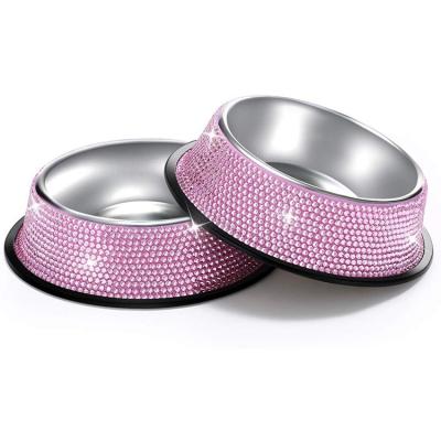 China Viable High End Luxury Noble Lady Pet Products Supplier Diamond Noble Dog Bowl for sale