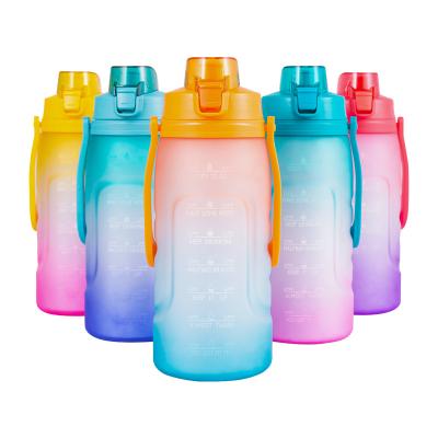 China Tritan BPA Free 2L Gallon Water Jug Viable Motivational Plastic Water Bottle With Time Marker Straw For Fitness Gym Sports for sale