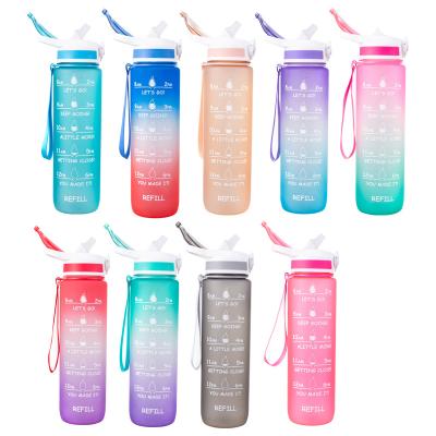 China 32OZ BPA Free Time Viable Tritan Marker Frosted Plastic Water Bottle Motivational Fitness With Straw for sale