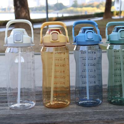 China Large 64oz Bpa Wholesale Tritan Free Viable Plastic Motivation Gallon Sports Half Water Bottle With Wide Mouth Straw Lid for sale