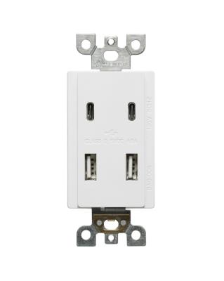 China Residential / Multipurpose 4.8A USB High Speed ​​Charging Type A Type C USB Outlet Charger Socket White Cover for sale