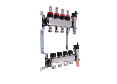 China 5 Ways Brass Floor Heating Manifold With 2 Auto Drain Valve , Radiant Floor Manifold for sale