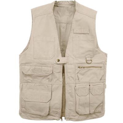 China Customize logo twill sleeveless jacket high quality class 2 construction style durable khaki polices security tactical vest for sale