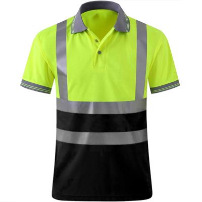 China Customize logo construction workwear two tone breathable security safety uniform hi vis reflective polo shirt for sale