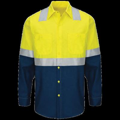 China Customize two tone men long sleeve hi vis tactical safety uniform reflective security shirt for sale