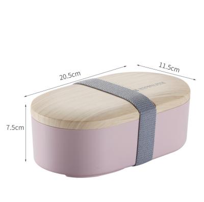 China Best Selling European Insist School Kids School Food Grade Plastic Skin Touch Microwavable Oval Amazon Amazon Stocked Lid Wooden Lunch Box for sale