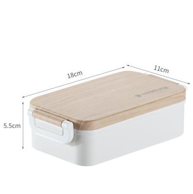 China Best Selling Microwavable Bento New Design Injection Stocked Food Grade Children Adult School INS Amazon Wooden Plastic Lunch Box With Lid for sale