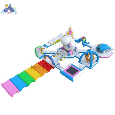 China lilytoys water play equipment unicorn water park island aqua floating park for kids adult with TUV 31*22.5m/customized for sale