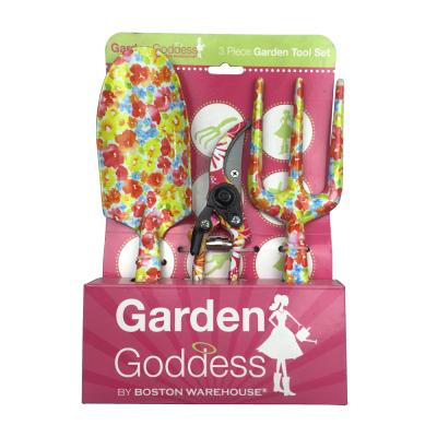 China 3pcs LAWN AND GARDEN Display Box Garden Tool Kit Woman Floral Printing Garden DIY Tool for sale