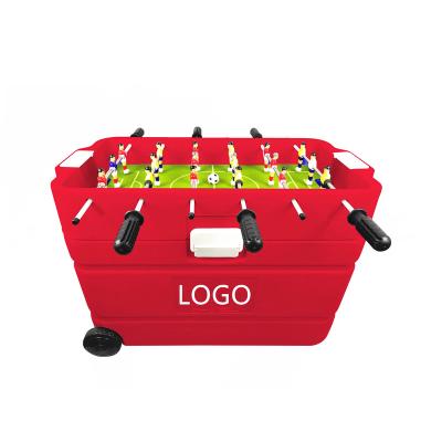 China 60L Insulated Plastic Red Cooler Box With Mini Foosball Soccer Table Game For Indoor And Outdoor Family Party for sale