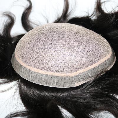 Chine Full Silk Base With PU Around Full Silk Base With PU Around Hairpiece Natural Scalp Looking Knots Bleached Remy Human Hair Piece Replacement System Hairpiece Men WI à vendre