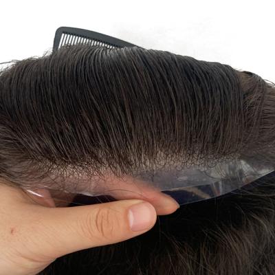 China 0.04mm-0.06mmPU Full Silicone Toupee Tied Thin PU Skin Gray Men Toupee Human Hair Accessories For Men for sale