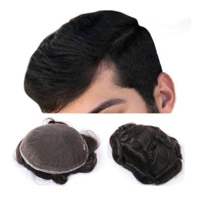 China Hot Sale Mens Full Swiss Lace Base Hairpiece With Natural Black Hair For Mens Swiss Lace Hair Wig For Male for sale