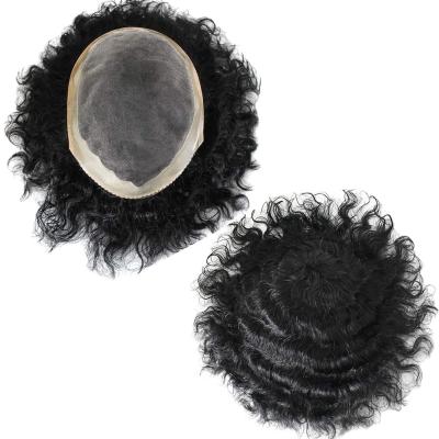 China Highest Quality Men's Hairpiece Bondy and Afro Npu Style Afro Hair Toupee Mono Hair Wig Base Curly Npu Wig for sale