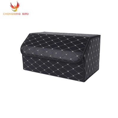 China Diamond Portable Foldable Car Trunk Organizer Storage Box Case Auto Interior Lashing Storage Container Bags Isolation Leather Layer for sale