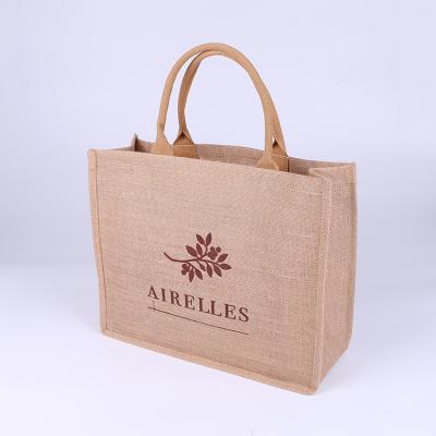 China Wholesale Customized Printed Logo Handled Reusable Shopping Bags Burlap Gift Tote Bag Burlap Tote Bag Customized Printed Logo for sale