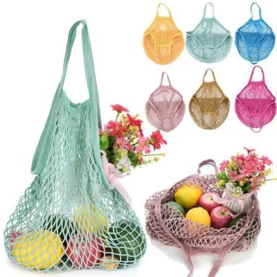 China Large Reusable Collapsible Folding Handbag Mesh Net String Fruit Storage Cotton Totes Shopping Bags for sale