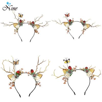 China Antler Handmade Luminous Headband Christmas Headband Elks Border Berry Cat Ear Headdress New for sale