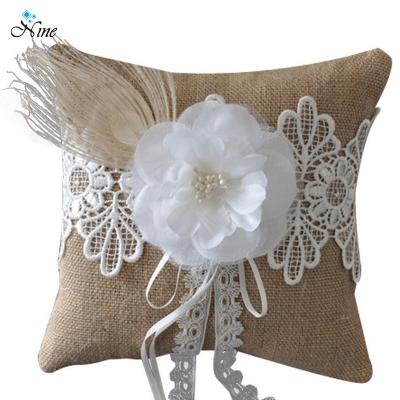 China Gift Europe Flower Knotted Ring Ring Bearer Handmade Pillow Wedding Pillow Natural White Beaded Small Style for sale