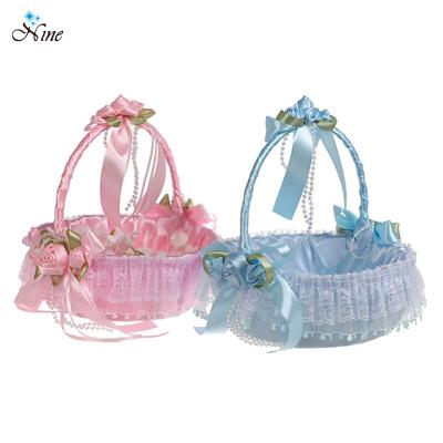 China Gift Wedding Handles Food Fruit Hamper Handmade Empty Basket Wedding Decorations Flower Gift Natural for sale