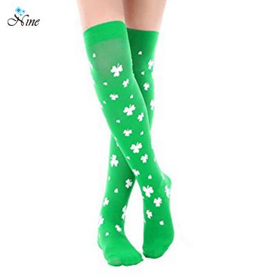 China St Patrick Stockings Green And White Striped Dacron Girls Breathable Party Stockings for sale