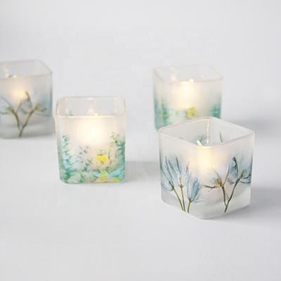 China Home Decoration Square Glass Candle Jar Popular Green Glass Empty Matte Candle Jars for sale