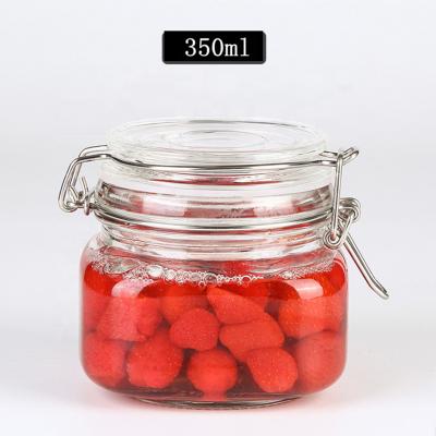 China Airtight Freshness Preservation 350ml Square Storage Jars With Clear Round Storage Clip Lock Glass Food Jar Jar For Jam for sale