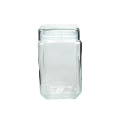 China Modern factory wholesale square glass jar with 4 pcs food grade storage jar glass lid set with glass lid for sale