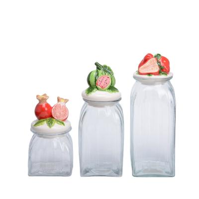 China Glass Freshness Storage Storage Jars Set Airtight Large Candy Jar Cookies Jars Glass Food Containesr With Caramic Lids for sale